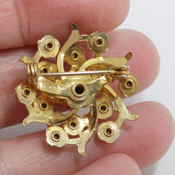 Coro Pink Rhinestone Brooch, Gold Plated Scatter Pin, 1940s Vintage Jewelry - Picture 7 of 10